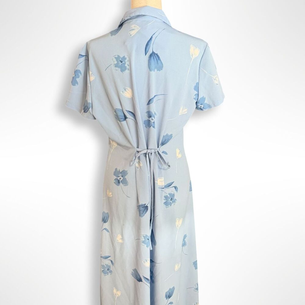 VTG 90s Button Collared Short Sleeve Blue Floral Maxi Dress, 12, Y2K Cottagecore - Picture 2 of 5
